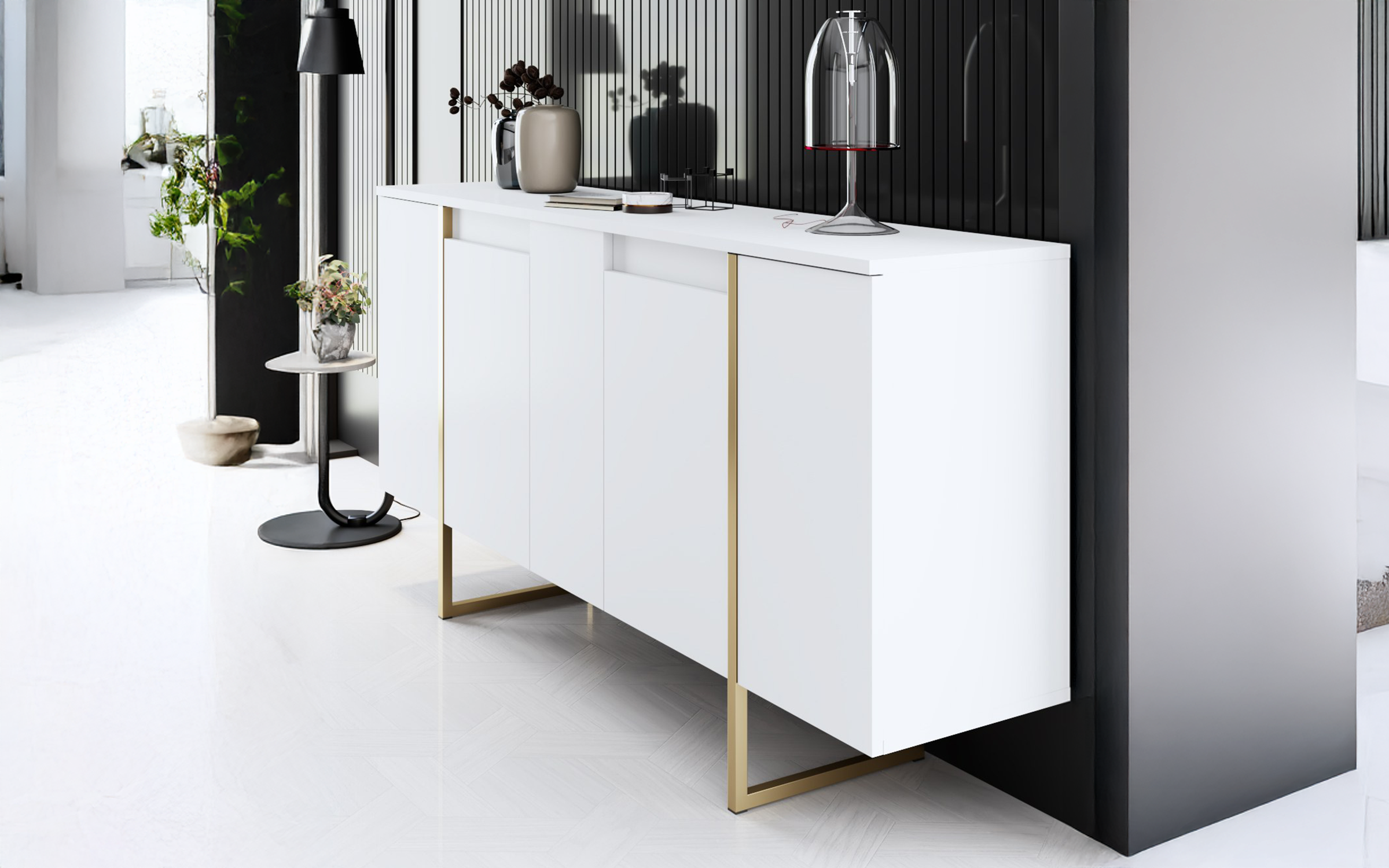 Modul TV Larso M, alb + auriu  3